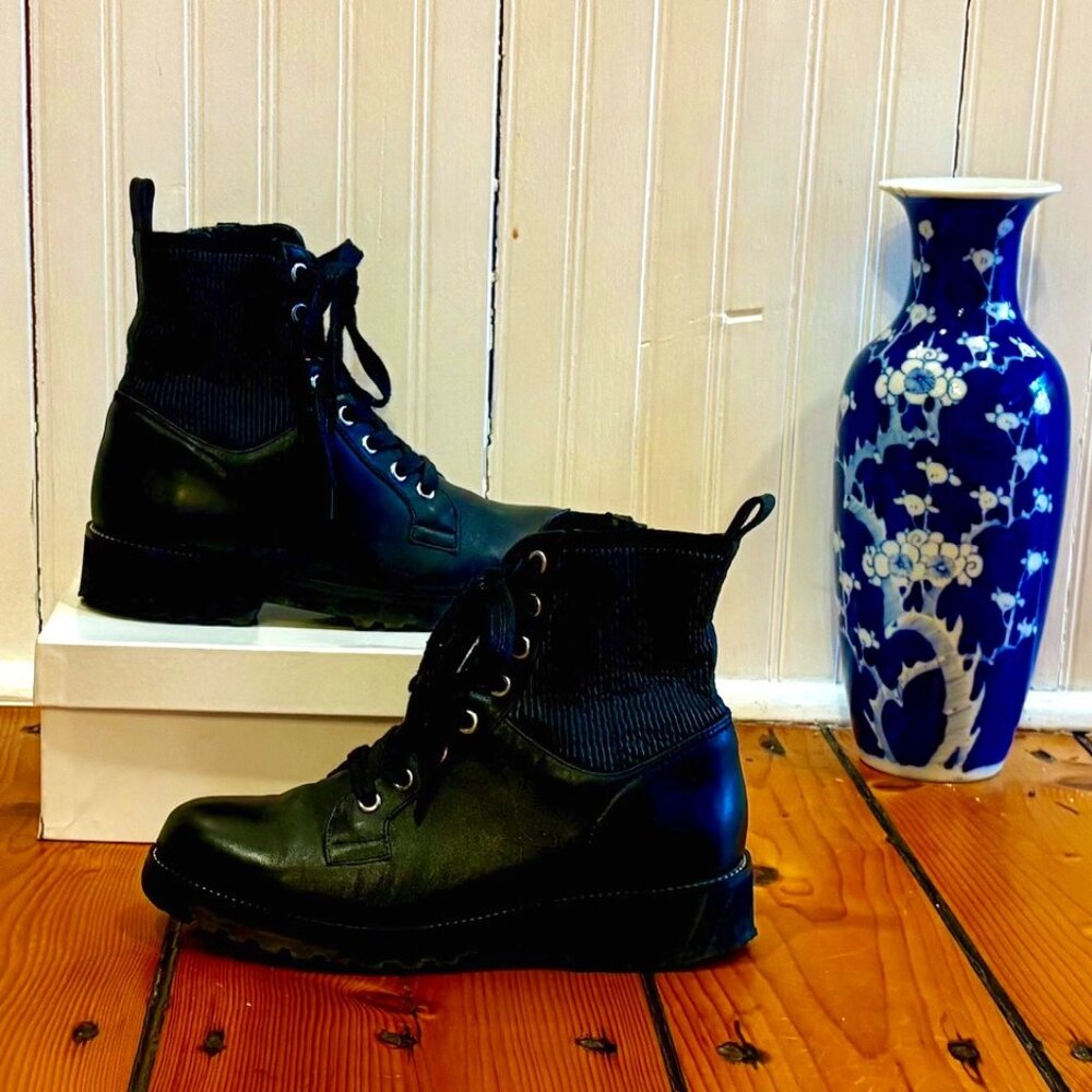 Women's Black Leather Combat Boots in Size 7